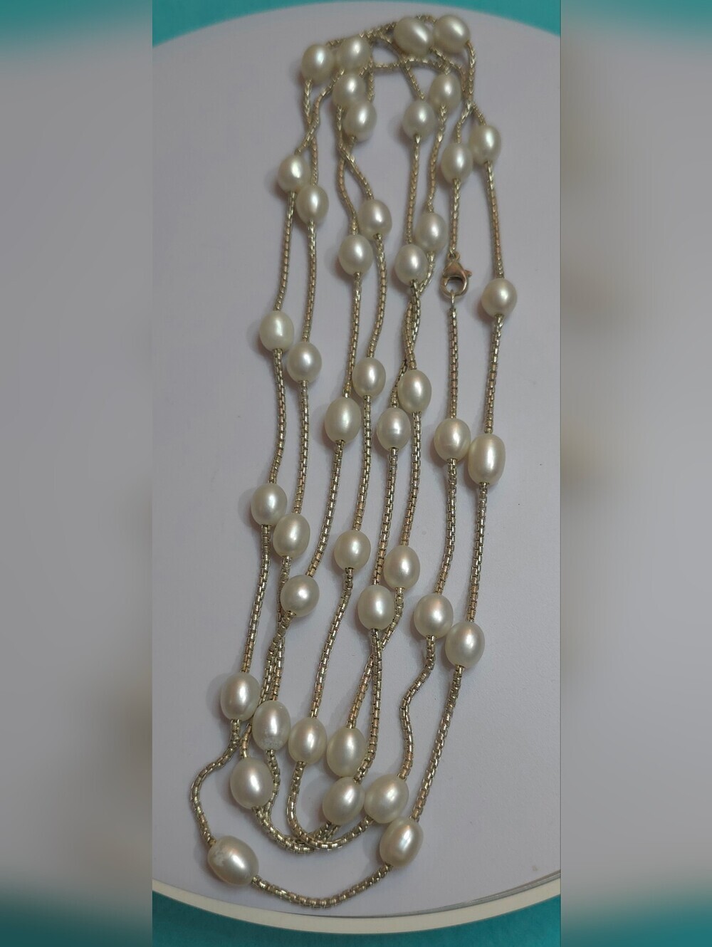 GENUINE PEARL 64 INCH WAIST LENGTH STERLING 925 NECKLACE 7.4 MM 53.44 Grams